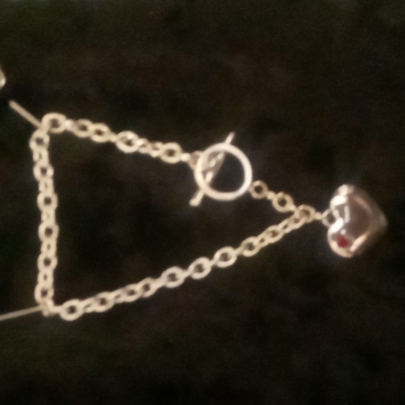 Toggle heart necklace and bracelet set silver with a Garnet birthstone - Picture 2 of 7